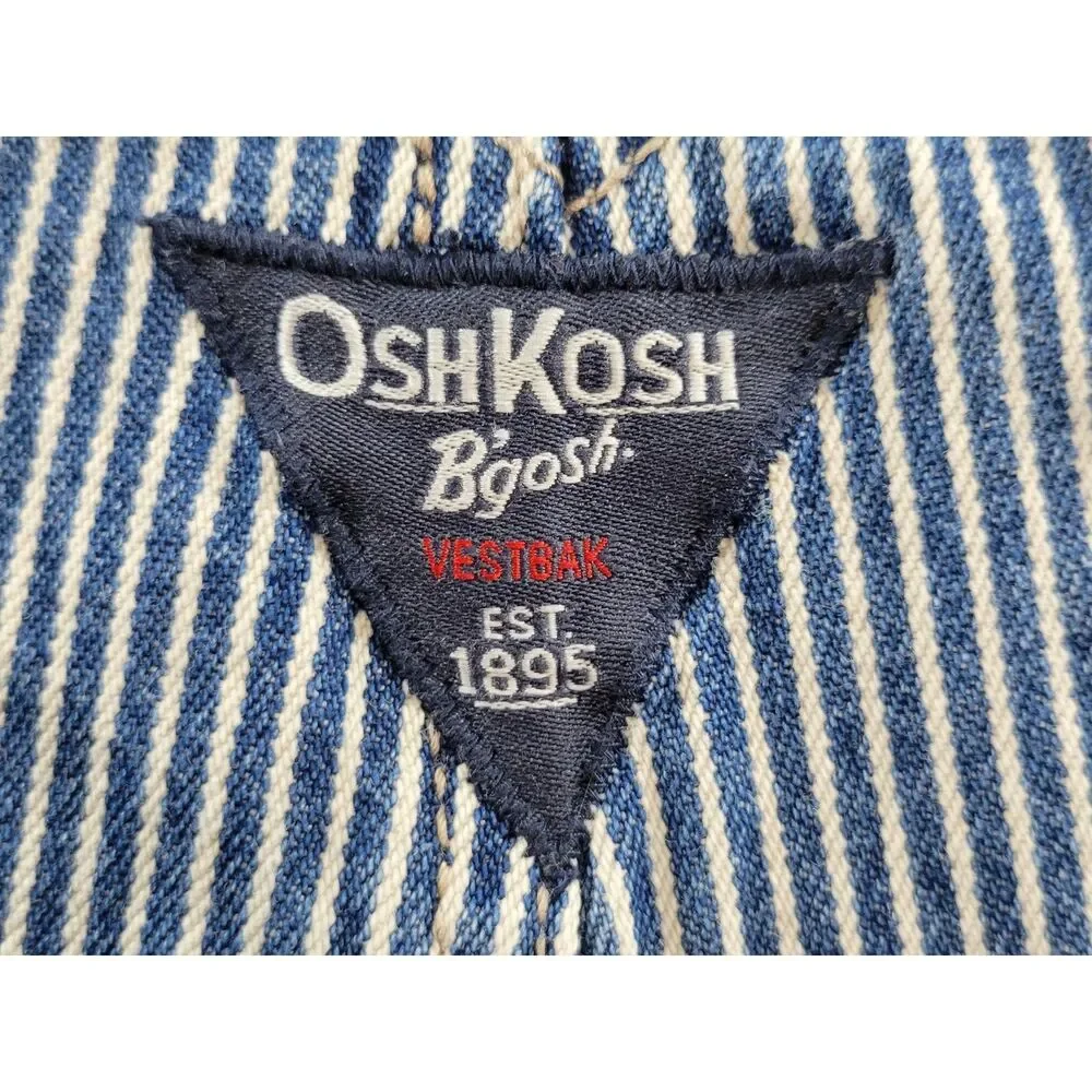 OshKosh B'gosh Vestbak Hickory Stripe Overalls 3T Blue White Railroad Stripes